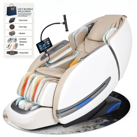3xrelax BV-2 Massage Chair Shiatsu Massage Chair with Zero Gravity mode, Thai Massage mode, Heated, S & L shaped Track, Voice Control & Remote Control, Phone Holder, Remote Phone Controller, Blue-tooth Speakers, Home Appliances Creamy/Black/Dark Brown