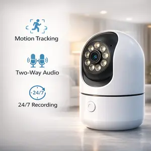 CowWolf 2K HD Indoor Security Camera 355° Pan Tilt，2.4GHz WiFi Pet Monitor Baby Camera Night Vision Motion Alert Two Way Audio Screen Sharing Cloud & SD Storage