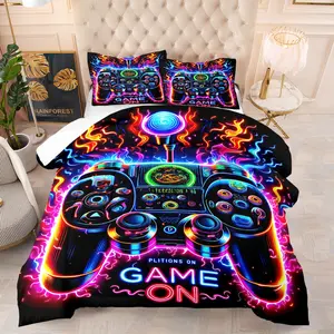 2/3 Piece E-Sports Game Themed Bedding Set, Colorful Game Controller Pattern Printed Comforter Set, Suitable for Bedroom Decoration On Gaming Days, Soft and Comfortable, Skin Friendly, Including 1 Quilt and 1/2 Pillowcase