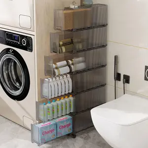 【Clearance/Fall Deals For You】KHNR Slim 4/6 Tier Tall Narrow Foldable Storage Cabinets, Plastic Slim Storage Organier with Doors and adjustable Shelves,Wheels,Stackable & Collapsible Storage Cabinets for Small Spaces, Bathroom, Kitchen, Laundry,White Grey