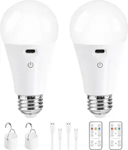 Rechargeable Light Bulbs with Remote Control and USB Charging;  Battery Operated Light Bulb with 3 Colors and 4 Timer; A19 Wireless Light Bulbs for Wall Sconce Not-Hardwired, 2 Pack