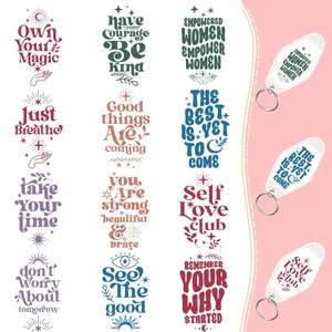 Positive Quotes Themed Keychain Sticker, 5 Counts/set Waterproof Pattern UV DTF Keychain Sticker, Suitable for Acrylic Keychain, Motel and Hotel Keychain Decoration