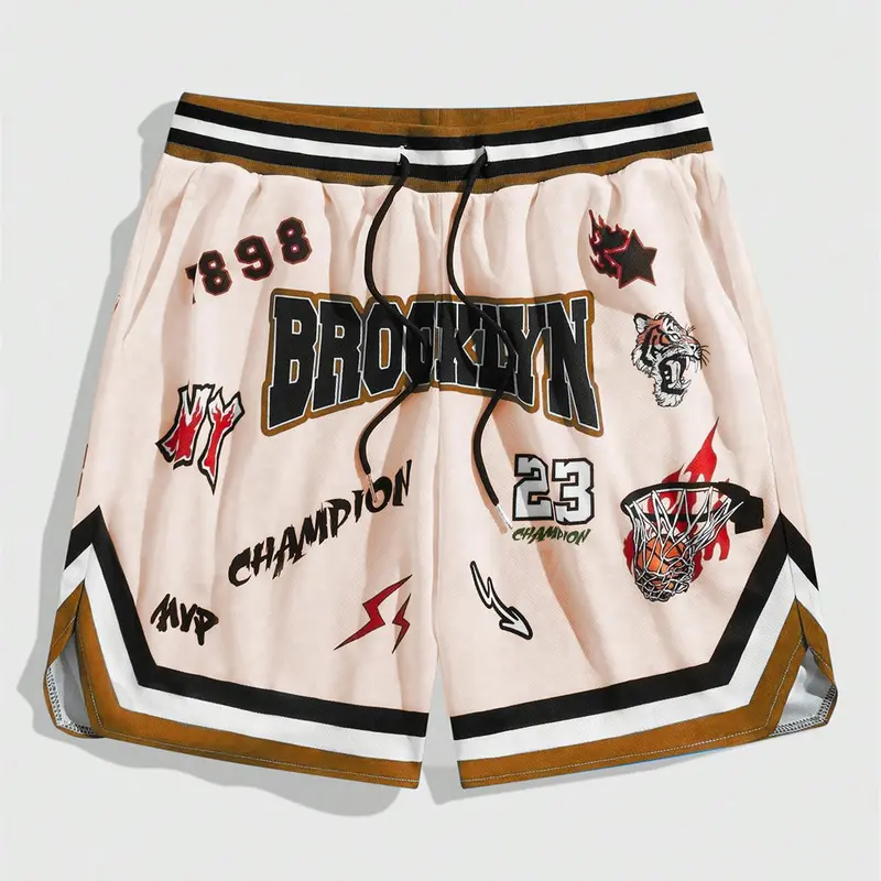 Men's Basketball Graphic Print Boxer Briefs, Regular Fit Casual Comfy Breathable Athletic Sportswear Shorts, Athleisure Casual Shorts for Daily Wear, Men's Underwear for Summer, Streetwear Sports Shorts, Comfy Fitted Shorts, Graffiti Print Shorts