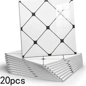 Adhesive countertop tile set of 20 pieces. White geometric shape self-adhesive polyvinyl chloride wall panels, waterproof kitchen countertop tiles, bathroom wall panels. Can be adhered to the wall and are suitable for bedrooms, kitchens and bathrooms.