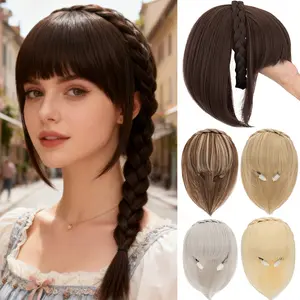 10inch Fashion Headwear Topper Straight Hairpiece with Braided Headband Full Head Hair Toppers With Bangs Invisible Natural Clip in Hairpieces Hair Extensions for Women with Thinning Hair