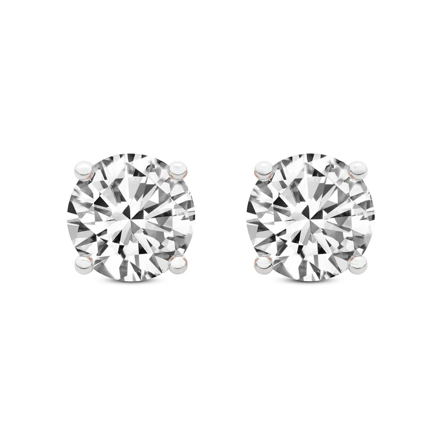 Lab Diamond Stud Earrings 14Kt Rose Gold 2Ct Four Prong Round Lab Diamond Stud Earrings F-G Color, VS Diamond, IGI Certified - Friendly Diamonds
