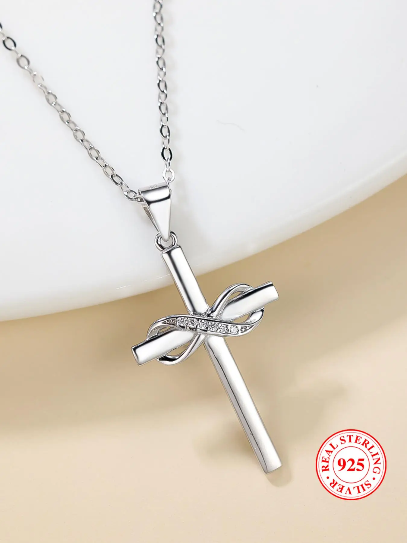 S925 Sterling Silver Infinity Cross Pendant Necklace, Elegant Women's Stackable Clavicle Chain Necklace, Dating Gift for Women & Men