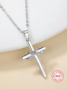 s925 sterling silver infinity cross pendant necklace, elegant women's stackable clavicle chain necklace, dating gift for women & men