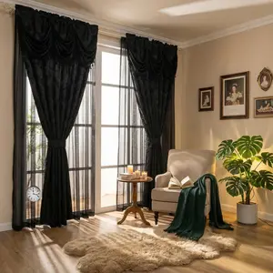 Curtain Club 2 Panels 52x84inch Double Layer Jacquard Curtains with Waterfall Valance for Elegant Home Decor in Sophisticated Jacquard Fabric FT7777 Luxurious Feel