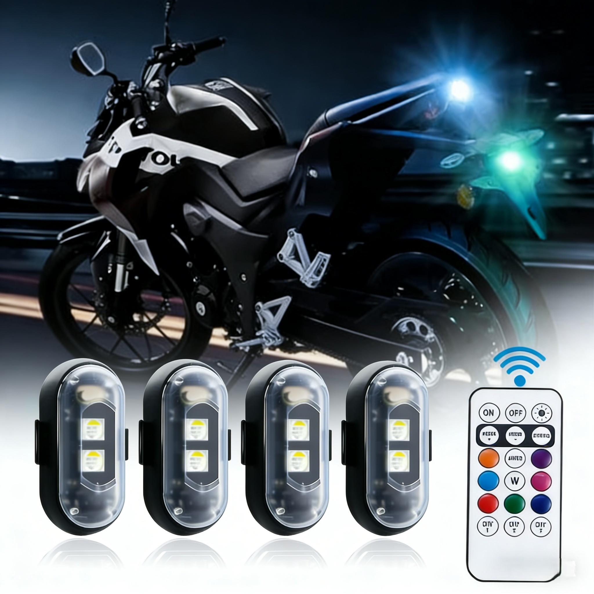 Aircraft Style LED Strobe Lights, Wireless Remote Control RGB 7-Color Anti-Collision Warning Lights, Rechargeable Flashing Beacon for Motorcycle Car Bike ATV, Must-Have Safety Gadget for Riders & Drivers