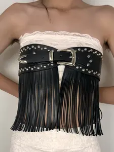 European and American Y2K Rivet Punk Fringe Wide Waist Belt, Streetwear Fashion, Retro Sexy Leather Belt, Versatile and Stylish