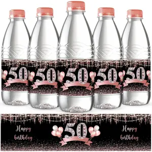 48 Pieces 50th Birthday Party Water Bottle Labels Cheers to 50th Decoration Labels Sticker Black and Rose Gold Bottle Wrappers Congrats 50th Birthday Party Supplies for Party Celebration Decor