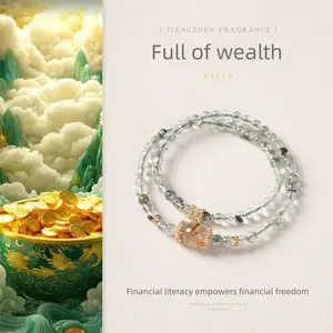 [Full Warehouse Wealth] crystal bracelet, green phantom quartz super seven double layer, unisex, daily wear gift, natural stone gold accents, wealth career success balance vitality symbol