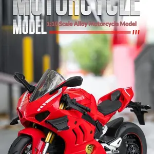 1:10 Scale Alloy Motorcycle Model, Full Functionality, LED Headlights, Realistic Engine Sound, Steering Handle, Shock Absorption, Collectible Toy, Desk Decor, Gift for Boys and Motorcycle Enthusiasts