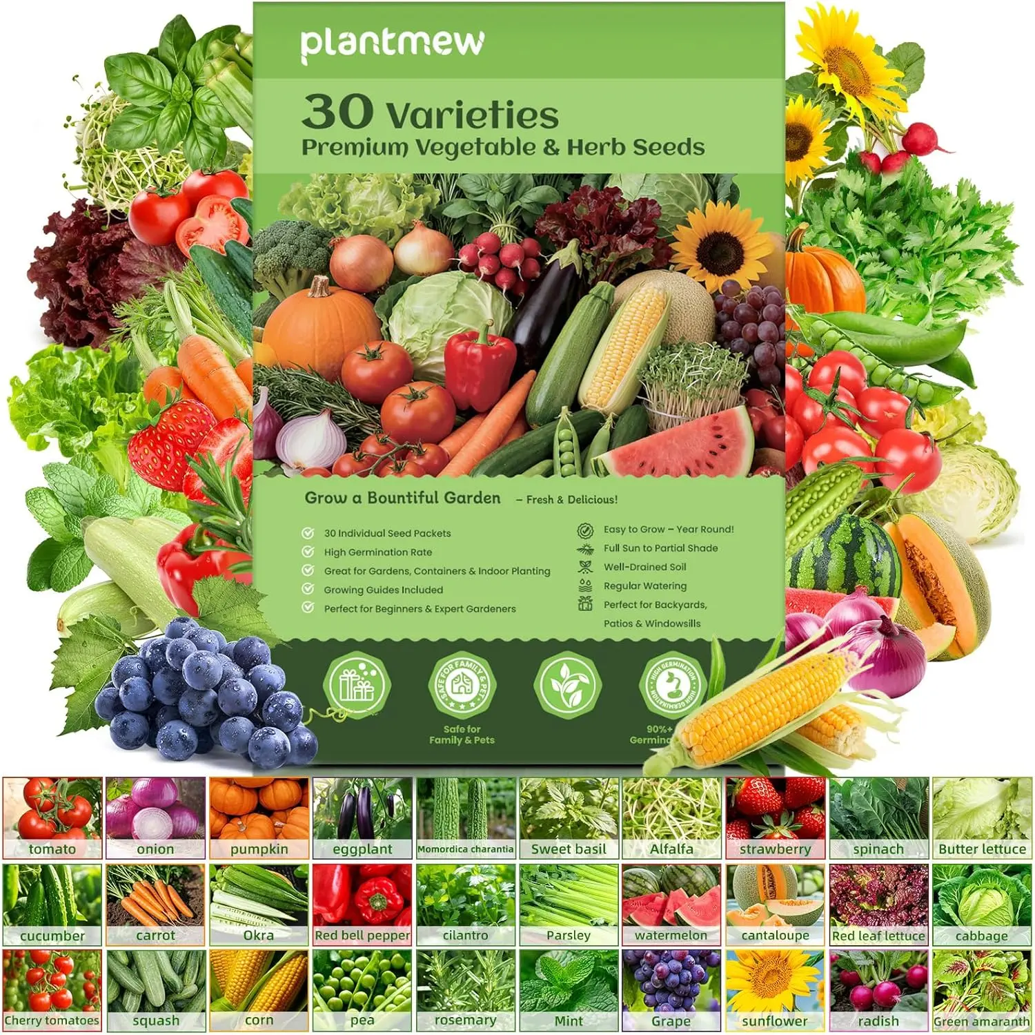 15,000+ Non-GMO Seeds for Hydroponic, Indoor & Outdoor Gardening | Includes Tomato, Cucumber, Carrot Seeds & Survival Backpack Emergency Gear