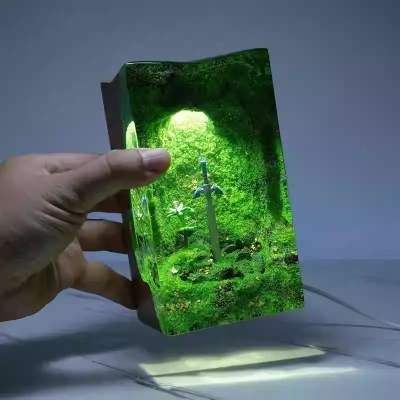 High Quality Materials LED Master Sword & Silent Princess Flower Resin Lamp - Handmade Wooden Night Light Tree Sculpture, Game-Inspired Home Decor Figurine, Ideal Birthday Gift for Game Fans