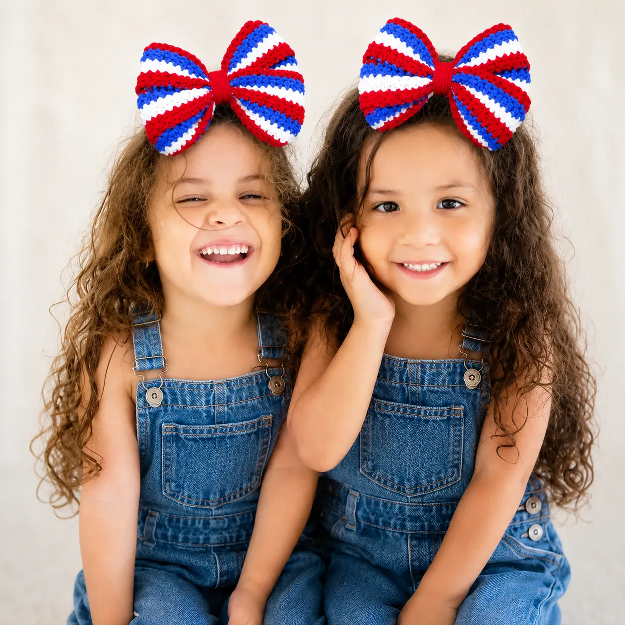 Handmade Patriotic Crochet Hair Bow  | Large Red White & Blue Statement Bow (6”)