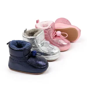 Baby Metallic Winter Booties Fleece Lined Soft Non-slip Drawstring Warm Walking Shoes for Infant Boy Girl