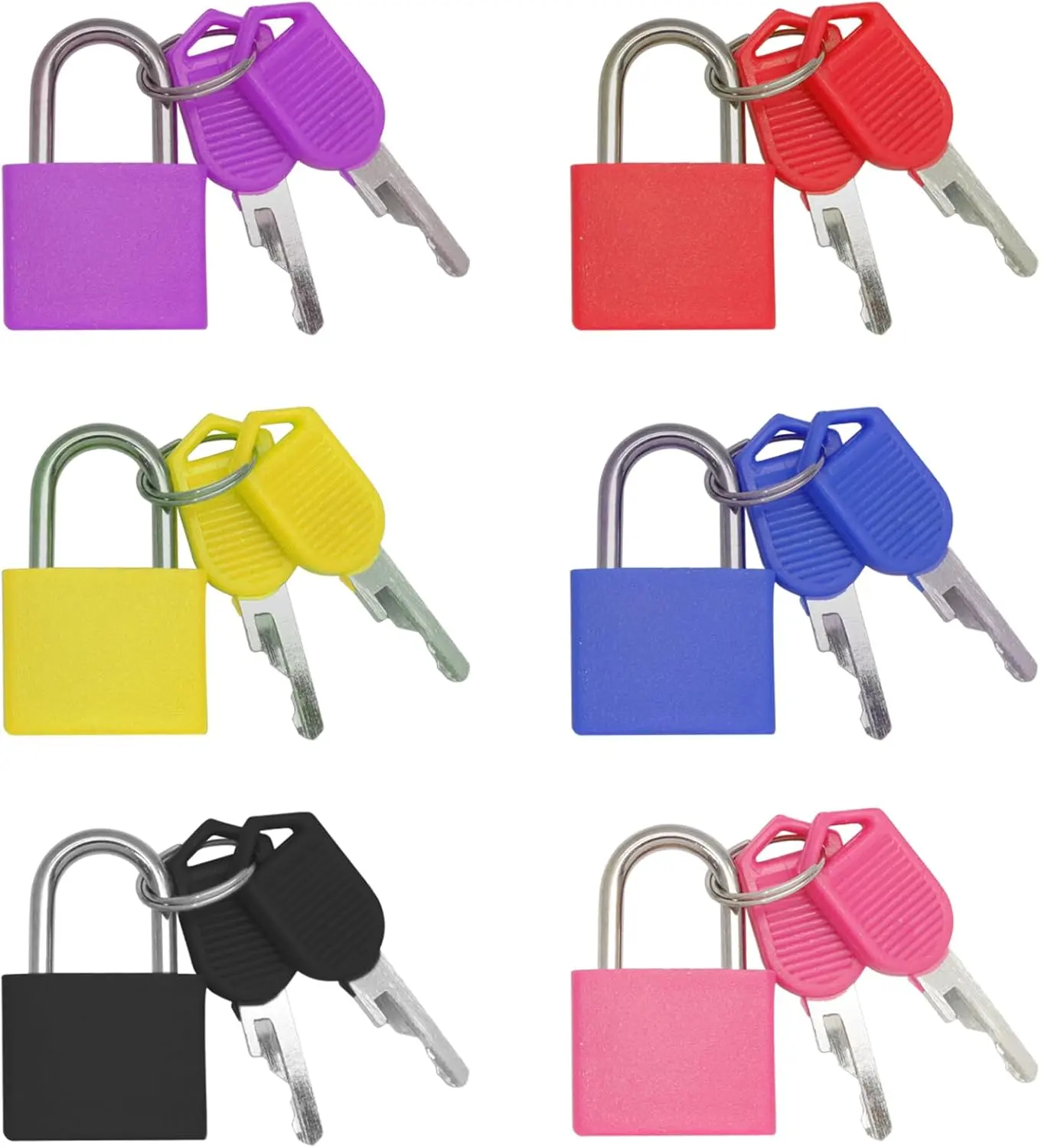 6 Pack Suitcase Locks with Keys - Multicolor Metal Luggage Padlocks
