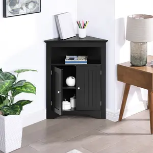 Bathroom Floor Cabinet with Doors & Shelves, Freestanding Corner Sideboard Storage for Kitchen Living Room, Perfect for Organizing Toiletries, Pantry Items, Books, Toys, and Home Decor, Black