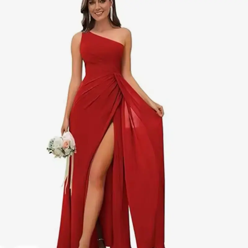 Womenswear Corset Bridesmaid Dress - Chiffon, Draped, Pleated, Simple Slit Sheath Design for Evening Wedding Party Formal Prom Events
