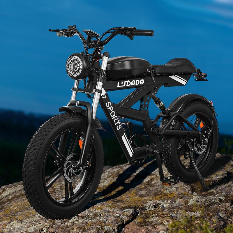 Moped Style Ebike for Adults740W, Max 19MPH & 70-150 Miles, Long Seat Electric Dirt Bike with 20" Fat Tire, Full Suspension E Bike All Terrain Gravelbike