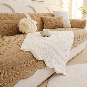 French Cream Style Thickened Rabbit Fur Sofa Cushion Cover for Autumn Winter, Non-Slip Plush Seat Pad for Comfortable Home Decor