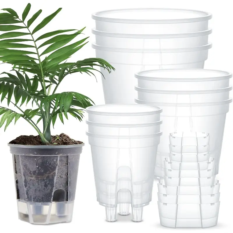 9pcs Indoor and Outdoor Automatic Watering Plant Pots with Deep Water Reservoir and High Drainage Holes | Suitable for Flowers and Orchids, Lightweight Plastic, Rectangular Shape, Automatic Plants Watering