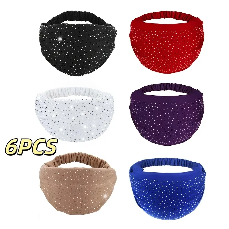 6pcs Women's Wide Stretch Headbands with Rhinestone Hair Bands - Elegant Sparkling Hair Suitable for Daily Wear, Fitness, Travel, Photo Shoots - Wide Hair Headscarves for Braids, Ponytails, Buns