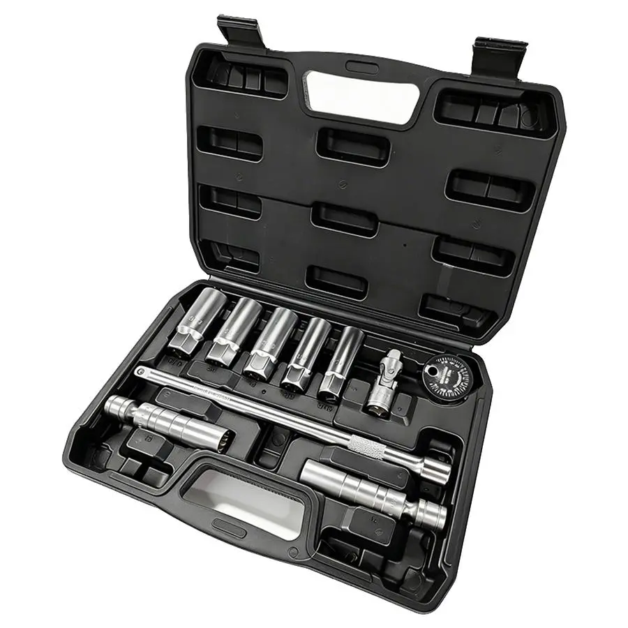 10PCS 3/8"Drive Magnetic Spark Plug Socket Set, 6PT&12PT, Include  9/16-Inch, 5/8-Inch, 13/16-Inch, 14mm,16mm,18mm,Extension Bar, Universal Joint & Spark Plug Gapper, CR-V Steel Tool