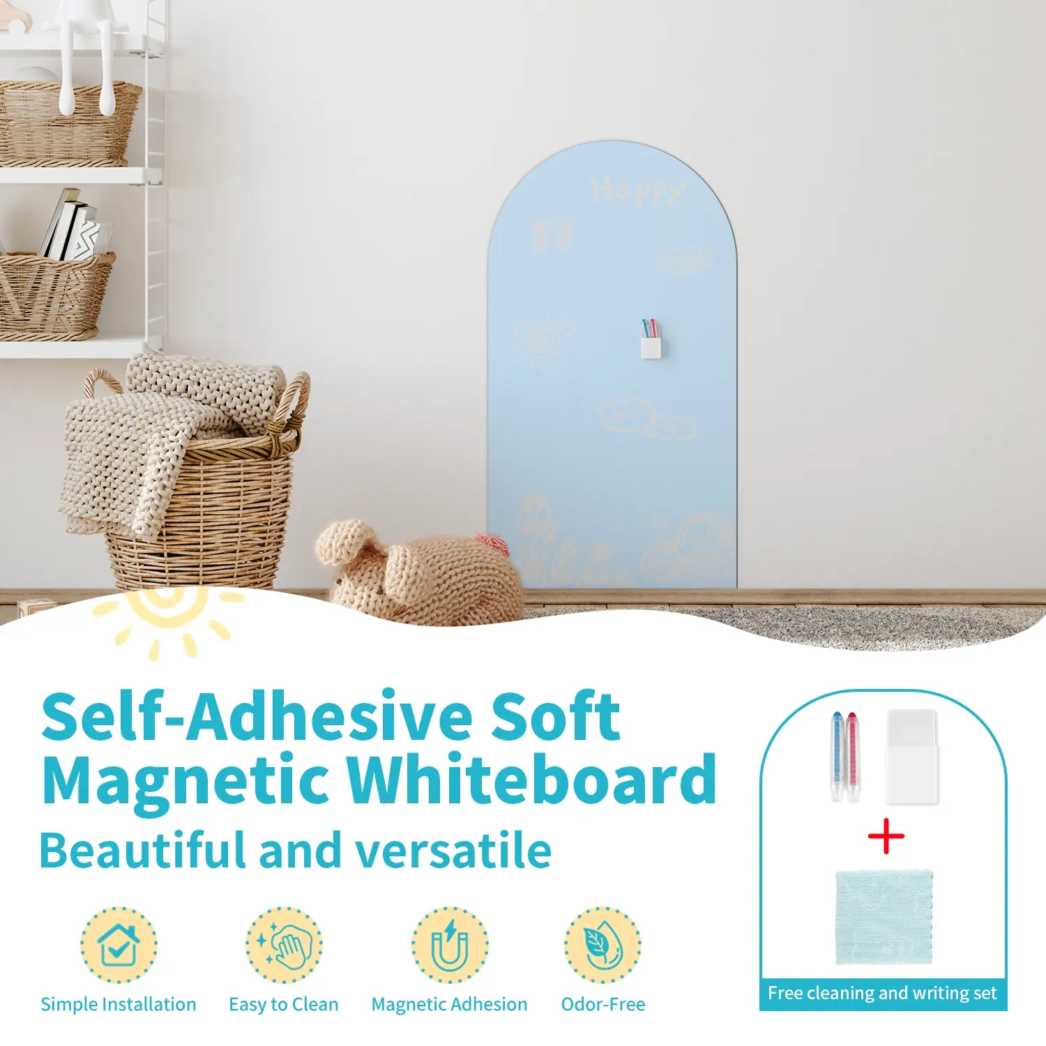 Decorative Whiteboard Sticker with Arch Self-Adhesive Design, Magnetic Adsorption, Ideal for Drawing/doodling, Writing/teaching, Office Presentations