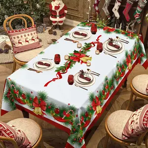 Christmas Rectangular Tablecloth, Candy Bell Bow Tablecloth, Christmas Table Decorations, New Year Party and Dinner Decoration, Table Runner