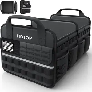 Car Trunk Organizer - Foldable Trunk Organizer for SUV with Front MOLLE Pocket & Reflective Strips, Essential Car Accessories for Tools & Outdoor Storage, 12.8" x 21.7" x 11.0", Black