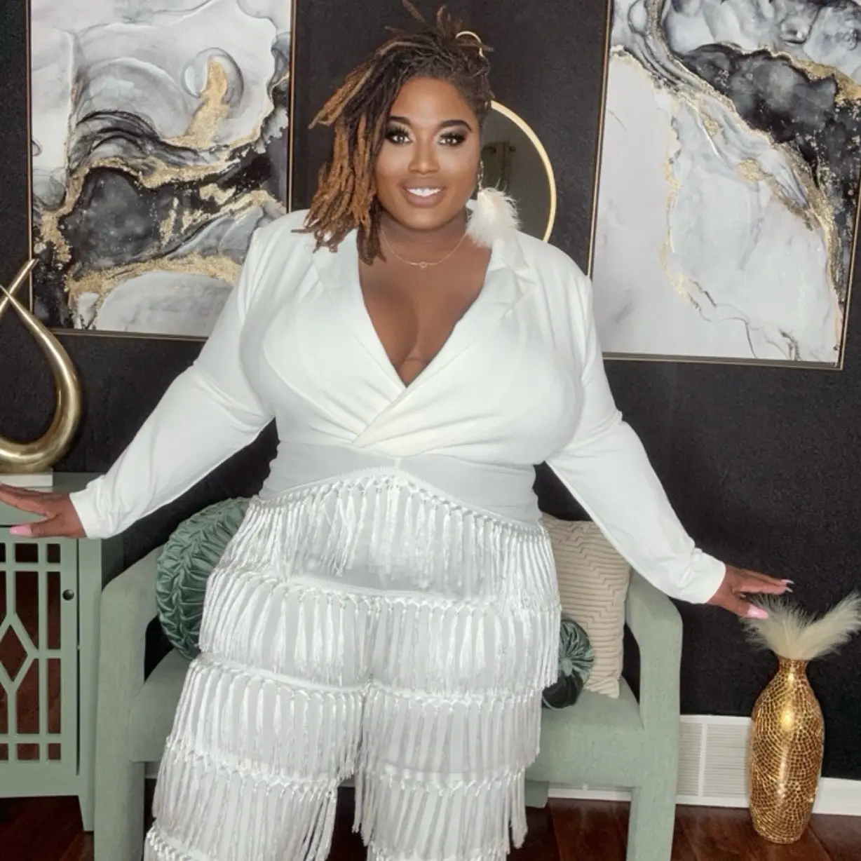 Hilda white fringe jumpsuit Hilda white fringe jumpsuit