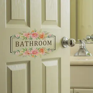 A (25*30cm) floral English bathroom toilet wall sticker, bedroom and living room door sticker, decorative sticker, Bathroom Decoration Accessories, self-adhesive and removable, MS6432-ZG