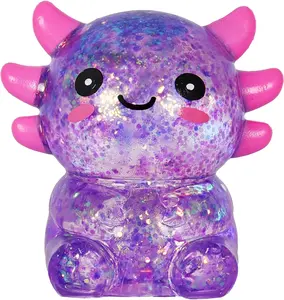 Summer Spring Gift Squishy Stress Toy – Cute Sitting Axolotl Fidget Toy Soft Squeeze Sensory Toy for Kids & Adults, Anxiety Relief Desk Toy, Party Favor (Purple)