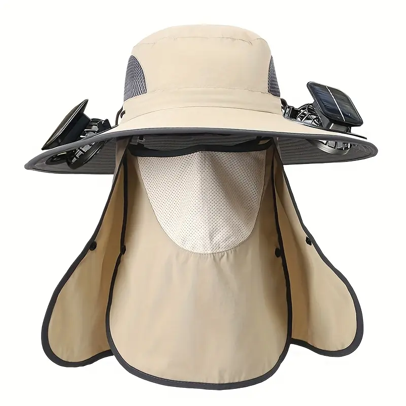Outdoor Solar Fan Hat, Outdoor Sun Cap with Detachable Sun Visor Back Flap, 3-Speed USB Rechargeable Cooling Hat for Hiking, Fishing