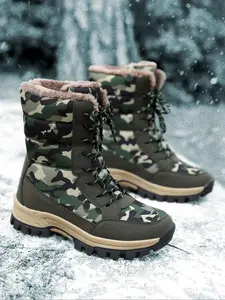 Women's Fashion Snow Boots, Winter New Style, Waterproof Anti-Slip Thickened Outdoor Camouflage High-Top Shoes, Mid-Calf Casual Sneakers