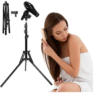 Hair Dryer Stand Holder Hands Free - Blow Dryer Stand with Non-Slip Clip & Sturdy Tripod Base for Home Styling, Elderly & Pet, Hair Dryer Holder with 180 Deg