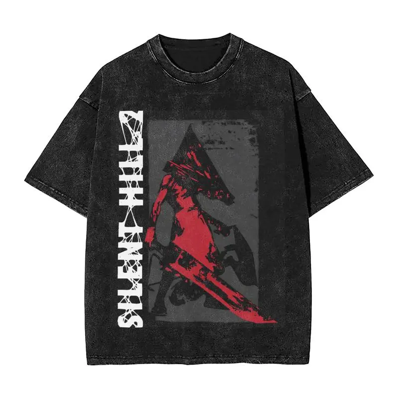 valentine shirts Red Pyramid Thing Silent Hill Tee Shirt Vintage Washed Pyramid Head T Shirts Clothes Men Unisex Clothing Pure Cotton Tshirt