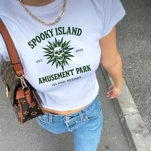 Spooky Island Baby Tee Retro Cartoon Halloween Movie T-shirt, Spooky Island Disco Skull, 90s Halloween Gift Boxy Graphic Tee