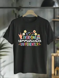 100% Cotton Everyone Communicates Differentely ABA Therapist ABA Therapy T-Shirt