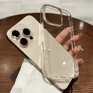 High-end transparent acrylic phone cases for iPhone models 17, 16, 15, 14, 13, 12, and 11 Pro Max Plus, with shock-resistant transparent protectors.