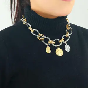 Boho Statement Multilayer Coin Necklace, Chunky Chain, Boho Style Beaded Jewelry for Summer Vacation Beach, Multilayer Necklace