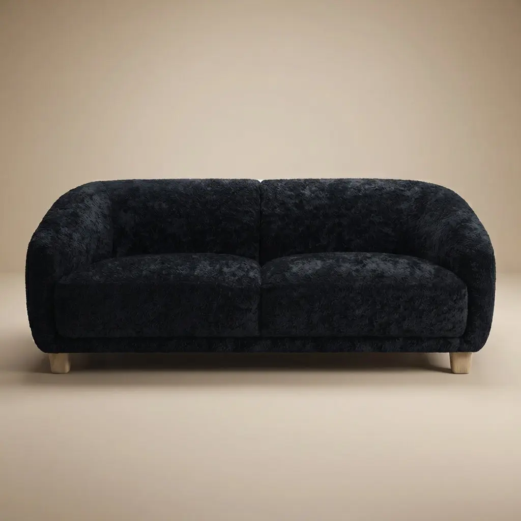 Kolvere Contemporary Black Chenille Loveseat with Solid Wood Round Legs