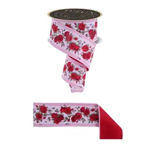 2.5" x 10yd D'Lux Rose Trellis Fused Ribbon – Red/Pink/Green