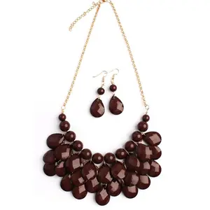 Teardrop Bubble Bed Bib Necklace & Earring Statement Set