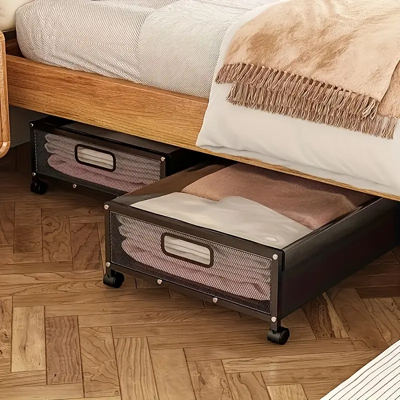 2pcs Under Bed Storage with Wheels, Underbed Storage Containers with Clear Lids - Rolling Drawers & Bins for Clothes, Shoes, Toys, Books, Blankets, Bedroom Storage Box Black And Gray, Under-Bed Storage