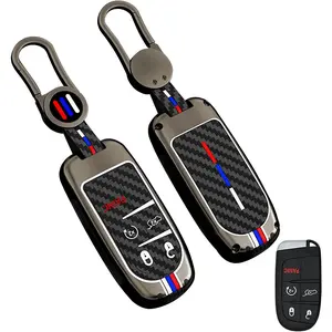 Metal Key Fob Cover Case for Jeep Grand Cherokee Wrangler Dodge Durango Challenger Renegade Patriot Grand Comander Journey Fiat Dart Chrysler 200 300 Ram 1500 Accessories with Keychain