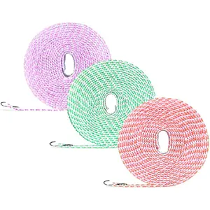 Clothesline,3 Pack Clotheslines for Outside, Adjustable Clothes line,Windproof Clothesline with Hooks, Indoor and Outdoor Laundry and Drying Lines,Ideal Camping & Travel Essentials (5 m/197 in)